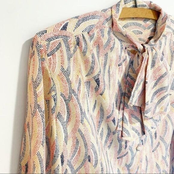 🌷 sales* Vintage Tie Neck Bow Top Paisley Size Medium Waves Retro Rare Career - Picture 10 of 16